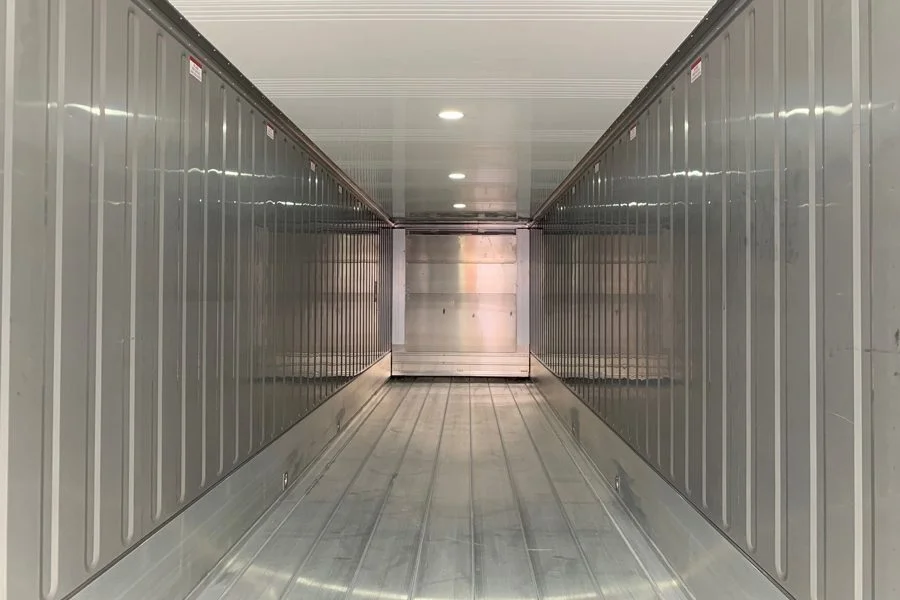 Interior of an insulated container looking along the full length