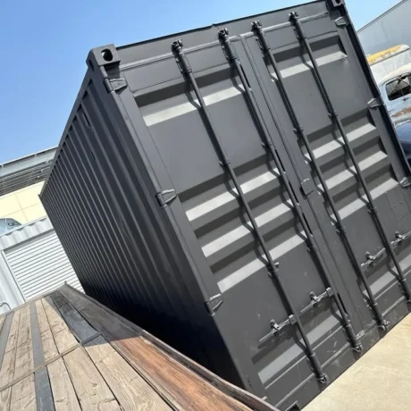 20ft Shipping Container – Matte Black w/ 12’ Side Roll-Up Door