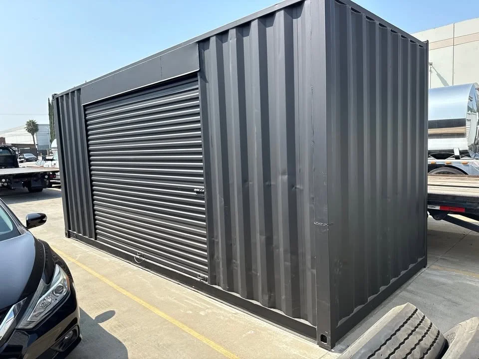 20ft Shipping Container – Matte Black w/ 12’ Side Roll-Up Door