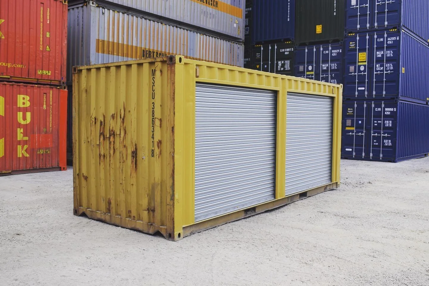 Yellow 20ft Container – Dual Side Roll-Up Doors