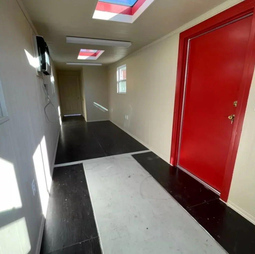 40FT Modified Shipping Container Office – 800 Sq Ft, Red, w/ Bathroom & Storage